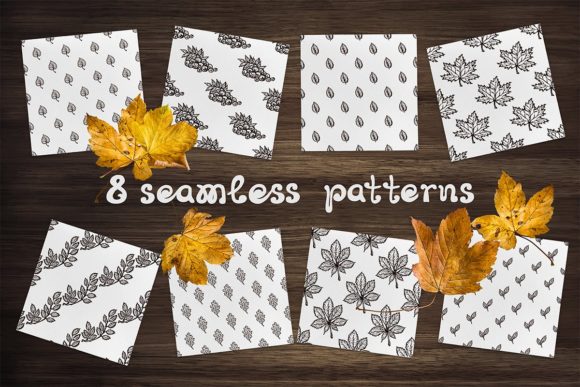 8 Hand Drawn Patterns with Leaves