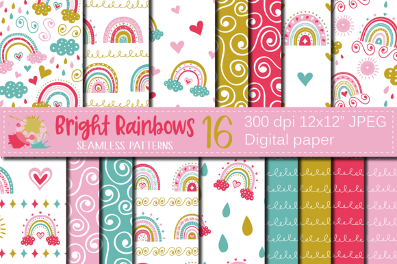 Bright Rainbows Digital Paper Patterns: A Creative Resource for Design Enthusiasts