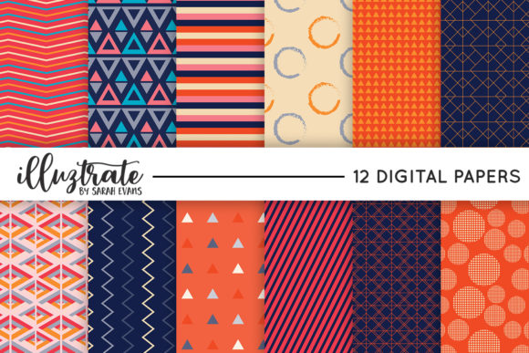 Seamless Geometric Patterns Orange Navy