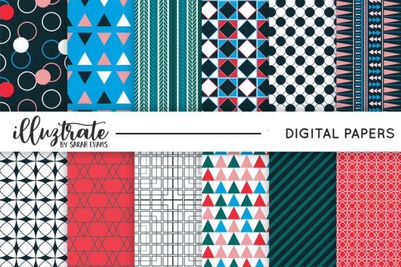 Seamless Geometric Red and Blue Patterns