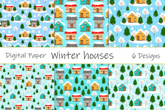 Winter Houses Patterns Vector